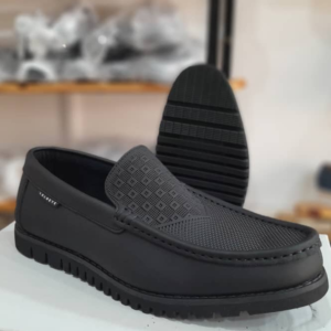 Elegant Black Leather Patterned Loafers