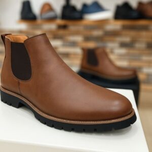 Brown Leather Boot with Elastic Sides